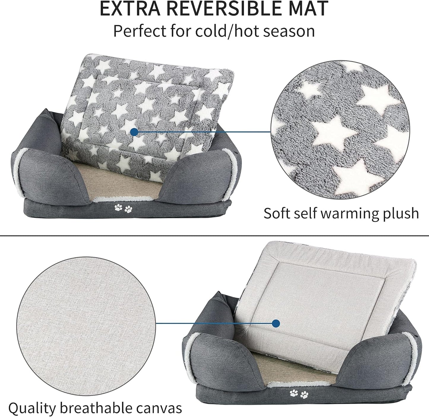 26"-48" Ultimate 2 In1 Dog Bed Dog Sofa with Extra Reversible Pad (Warm&Cool), Water Repellent Removable Washable Cover, Waterproof Non-Slip Bottom, Soft Sleeping Bed for Dogs 25-110Lbs