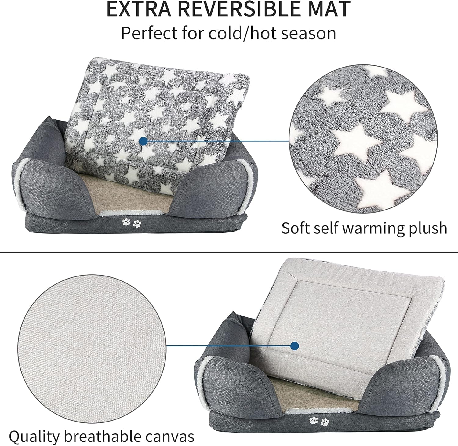 26"-48" Ultimate 2 In1 Dog Bed Dog Sofa with Extra Reversible Pad (Warm&Cool), Water Repellent Removable Washable Cover, Waterproof Non-Slip Bottom, Soft Sleeping Bed for Dogs 25-110Lbs