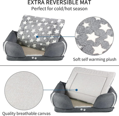 26"-48" Ultimate 2 In1 Dog Bed Dog Sofa with Extra Reversible Pad (Warm&Cool), Water Repellent Removable Washable Cover, Waterproof Non-Slip Bottom, Soft Sleeping Bed for Dogs 25-110Lbs