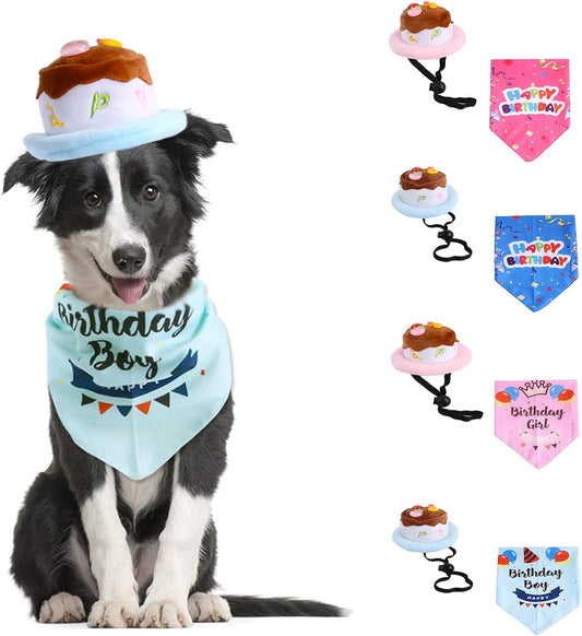Dog Birthday Triangle Scarf with Cute Doggie Birthday Cake Party Hat, Pet Birthday Costume Accessories Headwear for Puppy Cat Small Dog Breeds(Pink, Cake Balloon)