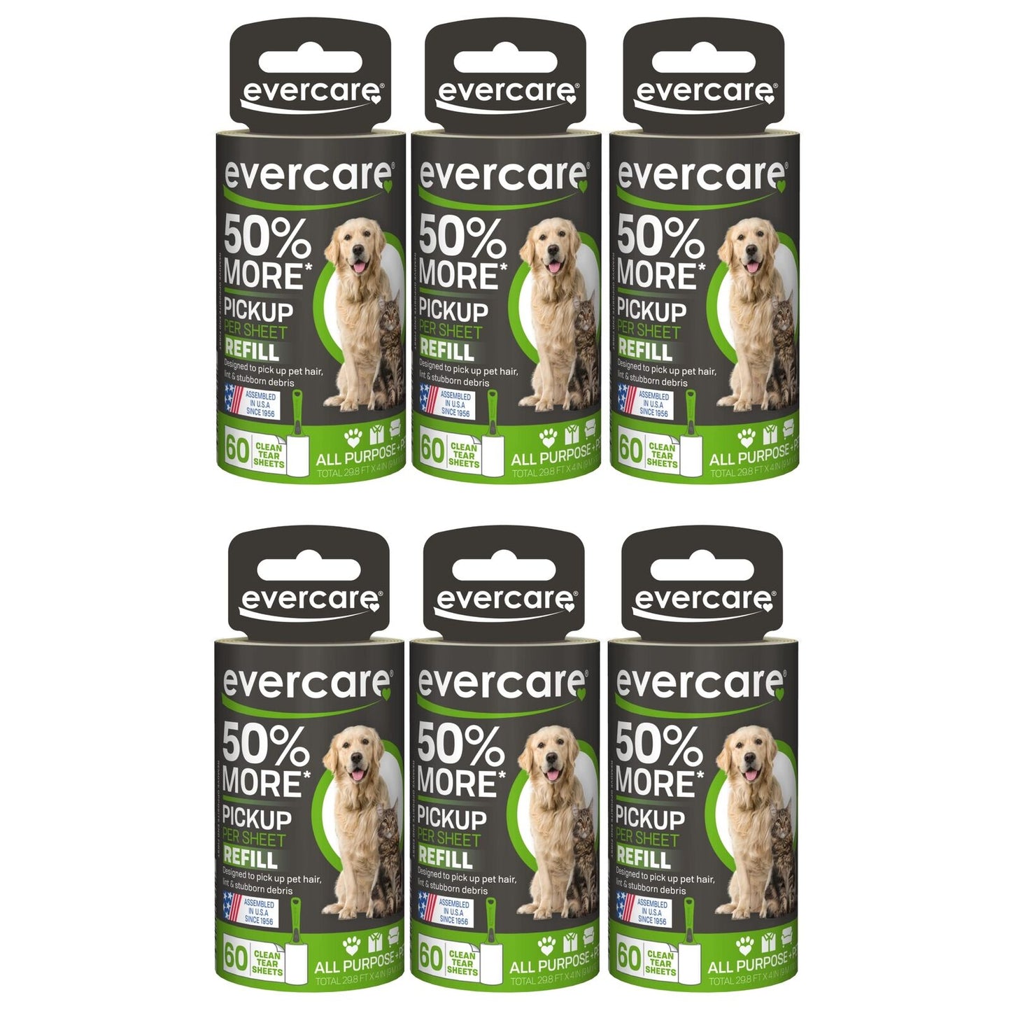 Extra Sticky Pet Lint Roller Refill 60 Sheets, 6-Pack