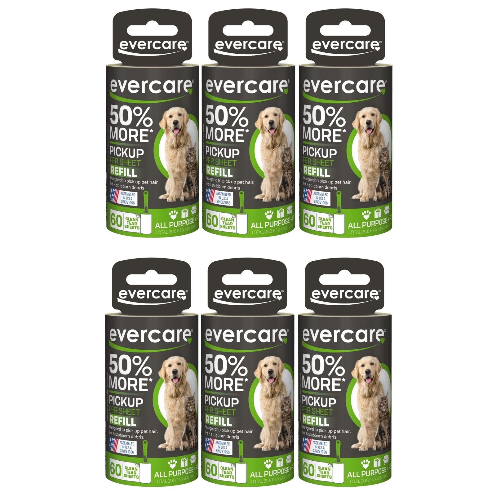 Extra Sticky Pet Lint Roller Refill 60 Sheets, 6-Pack