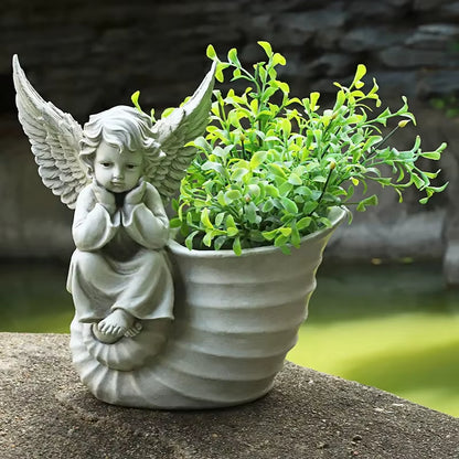 31CM European Courtyard Decor Angel Flowerpot Garden Landscape Decoration Statues Resin Decorative Garden Angels Figurines Decor