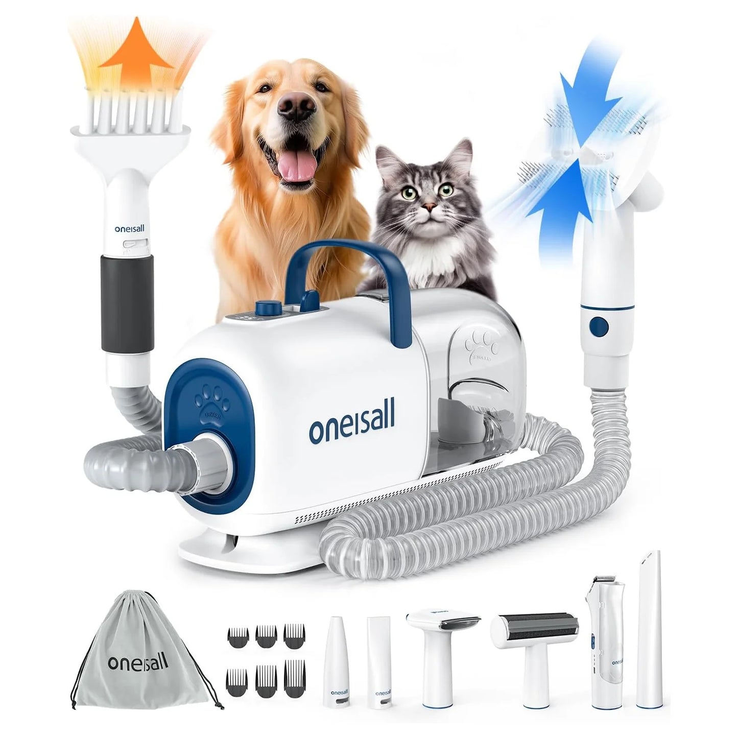 BM1 Dog Grooming Vacuum for Shedding & Drying Trimming Pet Hair, 8 in 1 Pet Grooming Vacuum & Dryer, Low Noise Pet Vacuum, Dog Grooming Kit with 7 Levels Blow Temperature & 1.5L Dust Cup