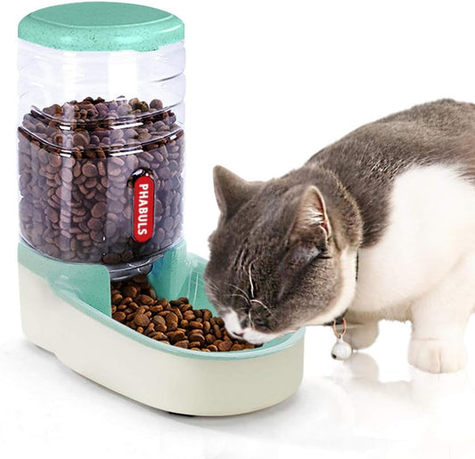Automatic Cat Feeder Gravity Dog Feeder and 1 Gallon Pet Feeder Dispenser Green Feeder for Small and Medium Sized Pets(Green Food Feeder)