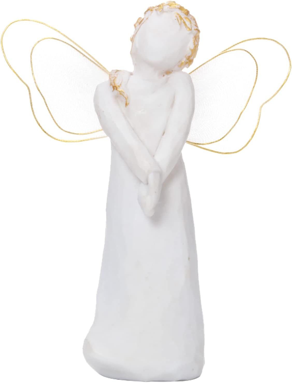 Small Standing Angel Resin Figurine Shying Angel Hand-Painted Figure Sculpted Wings Angel Statue, 5.1”H