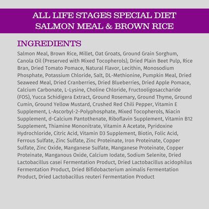 Special Diet All Life Stages Dry Dog Food, 15Lb., Salmon Meal & Brown Rice Recipe, Sensitive Skin and Stomach, Grain Free Dog Food
