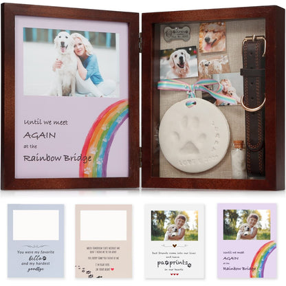 Jupdec Dog Memorial Gifts Pet Shadow Box Wooden Picture Frame with Clay Paw P...
