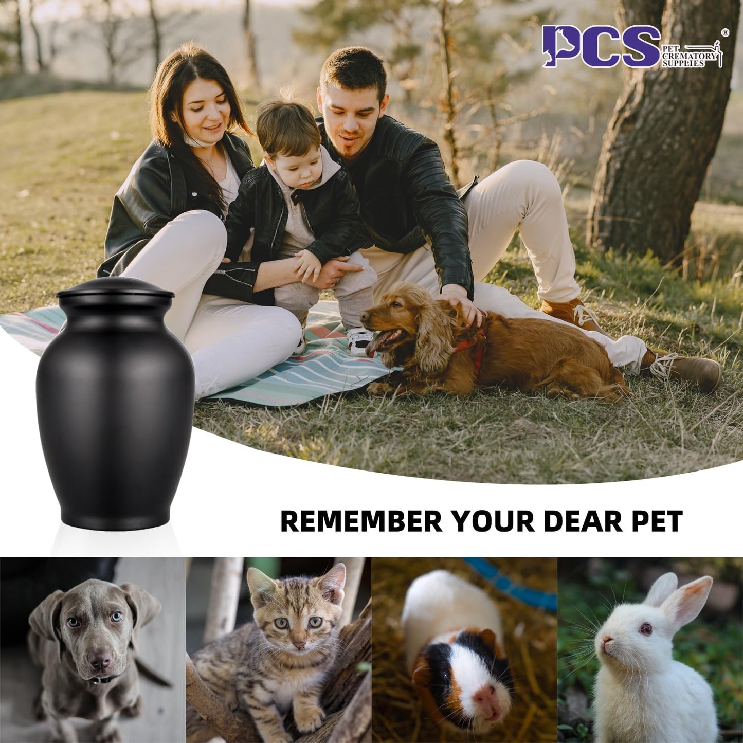 PCS Memorial Pet Cremation Urns for Dogs Ashes, Dog Keepsake Urns for Ashes, Black Pet Urn-Large
