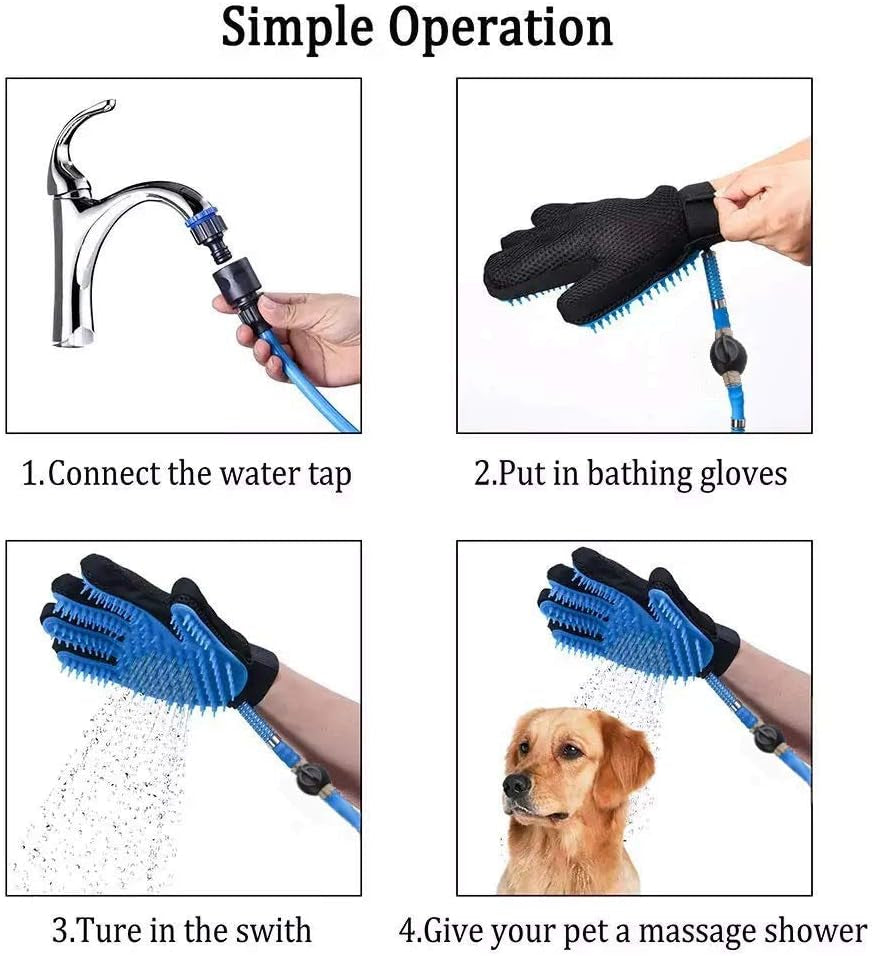 Pet Bathing Tool Dog Bathing Massaging Glove, Pet Hair Remover for Dog Bath with 3 Adapters Compatible Shower Bath Tub, Outdoor Garden (Blue, 8.2Feet/2.5M)