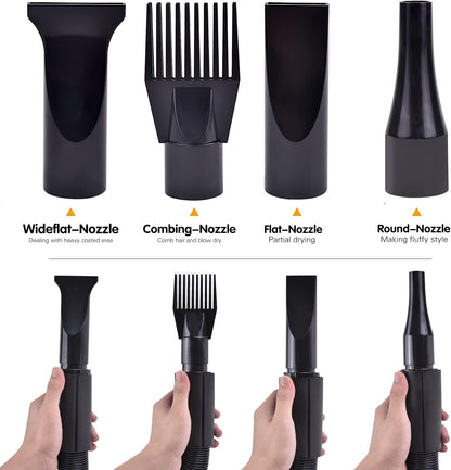 Dog Dryer, High Velocity Dog Hair Dryer, Dog Blow Dryer - Groomer Partner Pet Blower Grooming Force Dryer with Heater, Stepless Adjustable Speed, 4 Different Nozzles, Comb & Pet Grooming Glove (Black)