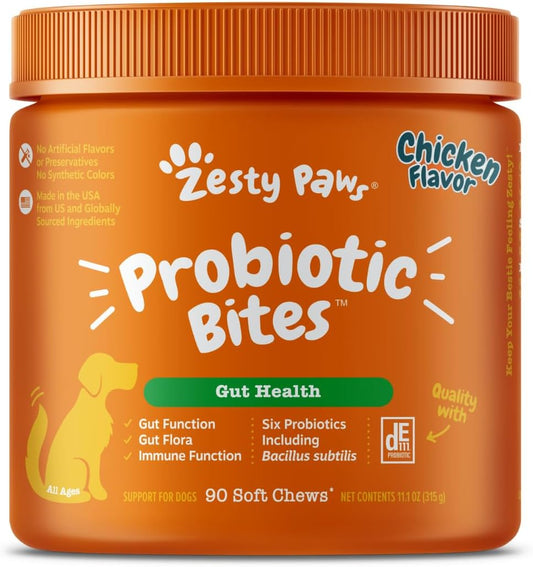 Probiotics for Dogs, Digestive Enzymes Gut Flora, Digestive Health, Diarrhea & Bowel Support, DE111, Dog Probiotics Soft Chew for Pet Immune System, Chicken, 90 Ct