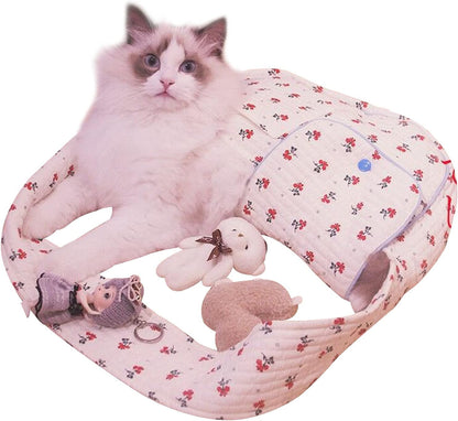 Pet Dog Cat Sling Carrier for Small Medium Dogs Cats Cute Flower Pattern Breathable Cotton Puppy Travel Bag Backpack with Pocket Pet Tote for Outdoor Travel Car Bag White