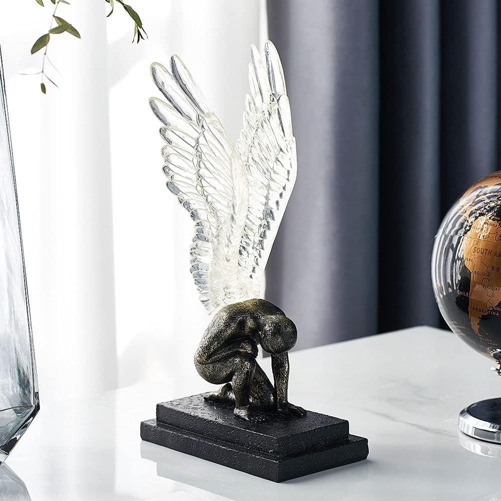 Modern Abstract Sculpture Resin Angel Statue Creative Home Decoration Living Room Decor Office Decor Accessories Wing Figurine Model Transparent Wings 3.34 Inch*5.51 Inch*11.02 Inch