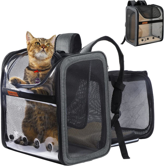Cat Backpack Expandable - Pet Carrier Backpack Airline Approved - Dog Backpack Carrier with Cozy Mat Breathable Mesh Holds Pet up to 16 Lbs, Designed for Walking Travel Outdoor,Gray