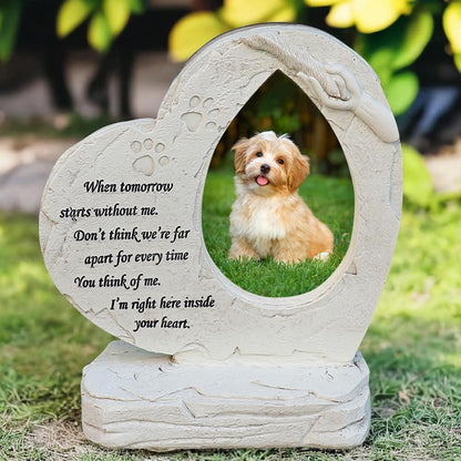 Heart Shaped Pet Dog Memorial Stones with Photo Frame, Pet Dog Garden Stones Grave Markers Headstones Sympaty Memorial Gifts Loss Gifts Outdoor or Indoor