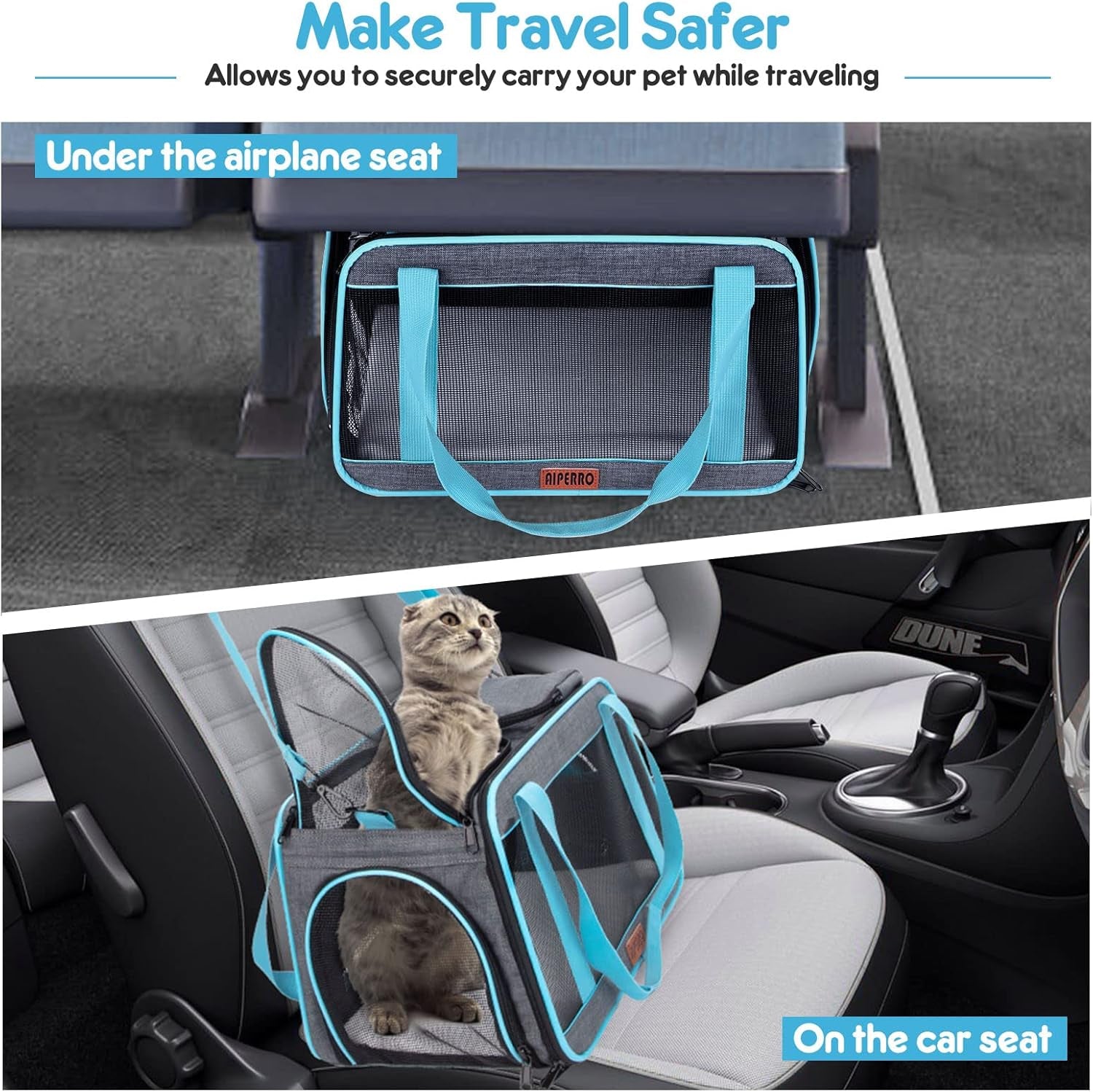 Cat Carrier Airline Approved Pet Carrier for Small Dogs, 4 Open Door Soft Sided Travel Carrier Bag for Puppies Kitty Rabbits with Foldable Bowl and Storage Pockets