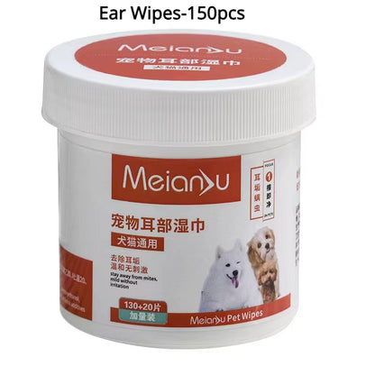 Pet Remove Dirt from Eyes and Ears Wipes, Dog and Cat Earwax, Clean Ears Odor Remover, Wet Tissue Cleaning Tools Supplies