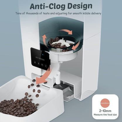 Automatic Cat Feeder, 3L Smart Cat Dry Food Dispenser with Portion Control & Timer, 1-10 Meals, Voice Recorder, Support 2.4G Wifi, Auto Pet Feeder for Cats and Small Dogs (White)