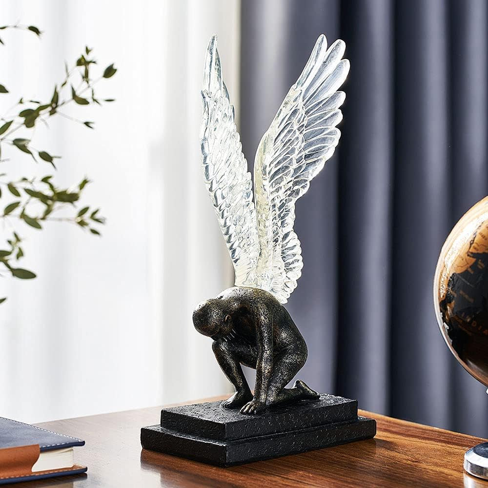 Modern Abstract Sculpture Resin Angel Statue Creative Home Decoration Living Room Decor Office Decor Accessories Wing Figurine Model Transparent Wings 3.34 Inch*5.51 Inch*11.02 Inch