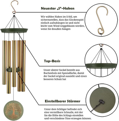 Windchimes for Outside,Large Memorial Wind Chimes for Loss of Loved One Engrave Tree of Life,Sympathy Wind Chimes for Outside, Gifts for Mother,Garden Home Yard Hanging Decor