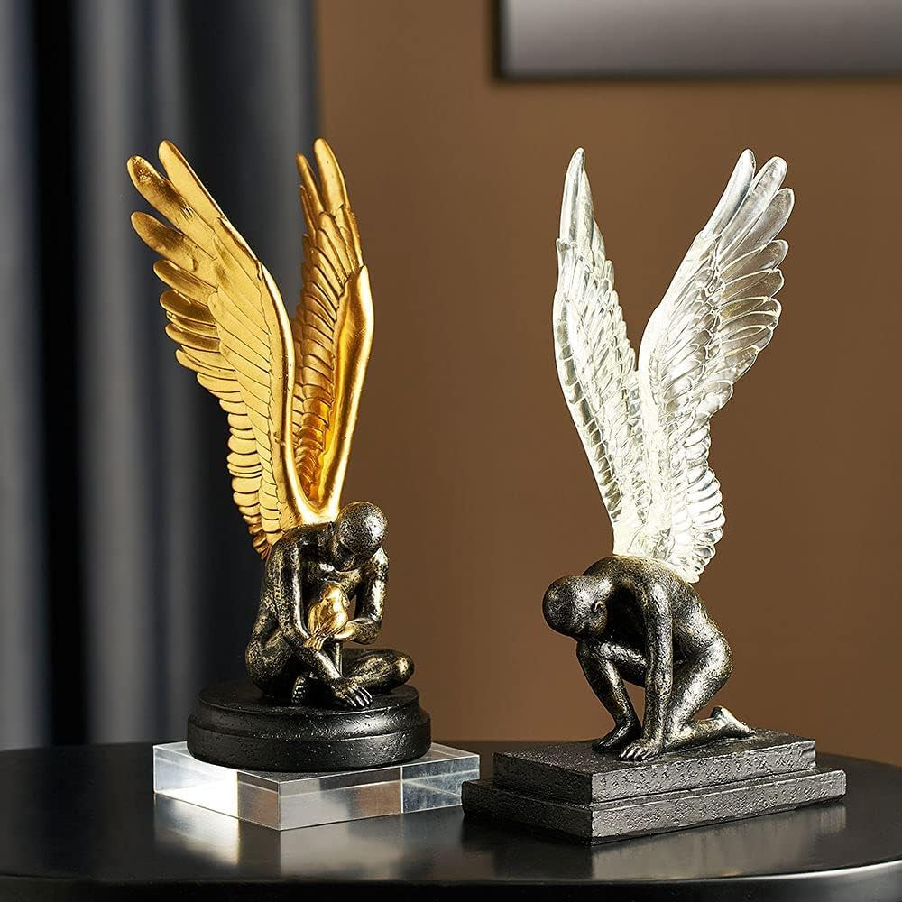 Modern Abstract Sculpture Resin Angel Statue Creative Home Decoration Living Room Decor Office Decor Accessories Wing Figurine Model Transparent Wings 3.34 Inch*5.51 Inch*11.02 Inch