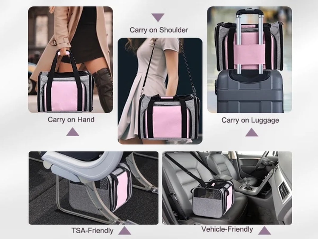 Rolling Pet Carrier with Wheels, Foldable Airline Approved Dog Carriers for Small Dogs and Cats, Cat Carrier on Wheels, Pet Travel Carrier for Flight Camping Outdoor