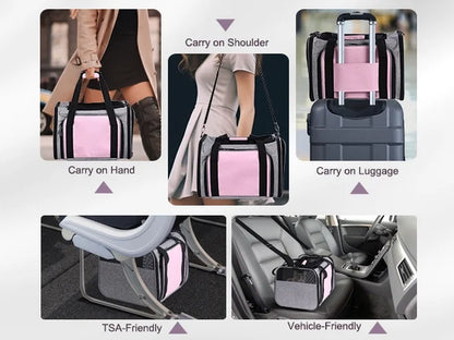 Rolling Pet Carrier with Wheels, Foldable Airline Approved Dog Carriers for Small Dogs and Cats, Cat Carrier on Wheels, Pet Travel Carrier for Flight Camping Outdoor