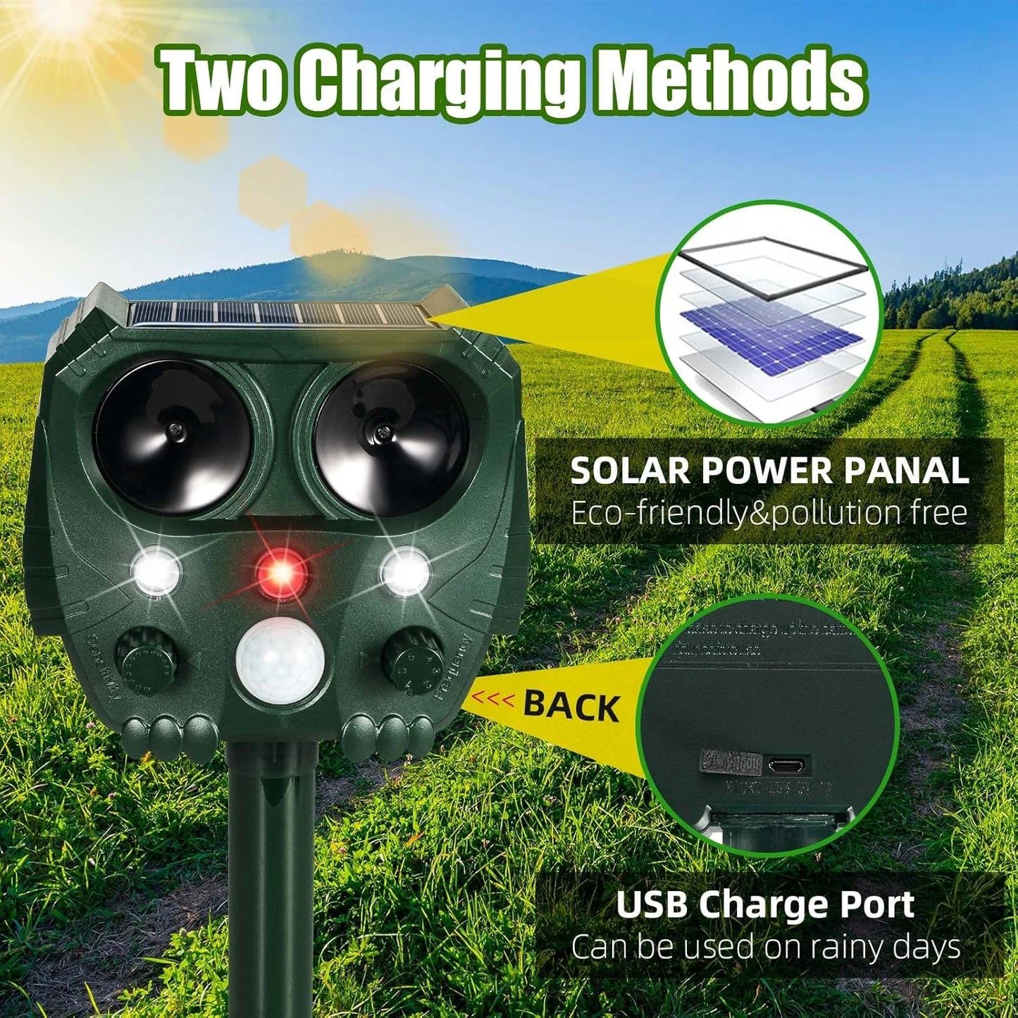Solar Powered Ultrasonic Pet Repellent with 1 X Solar Animal Repeller