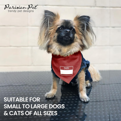 Parisian Unisex Pet Dog Bandanas with Printed 'My Name Is' - Pet ID Tag Tie-On Adjustable, Polyester Dog Scarf for Large Dogs - Washable Triangle Dog Bib - Red Handkerchief for Pets