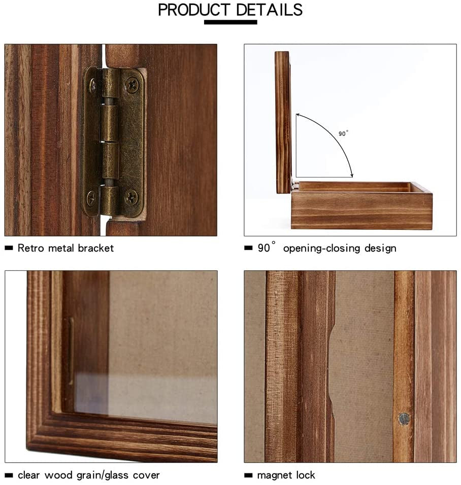 Shadow Box Frame 8X8 Shadow Boxes Display Case with Linen Back Memorabilia Awards Medals Bouquet Photos Picture Badge Wedding Memory Box for Keepsakes Carbonized Small Pin Board