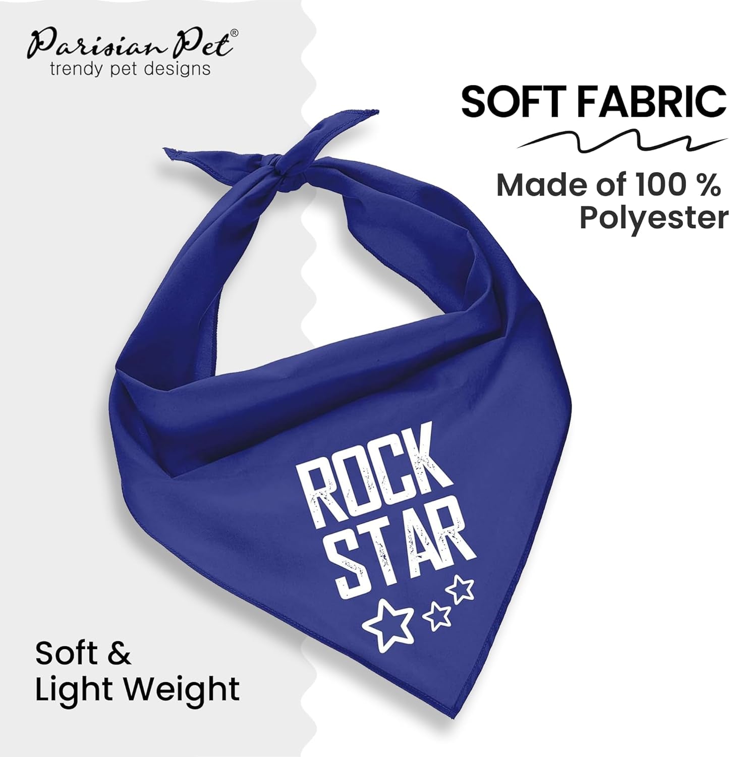 Unisex Dog Bandanas with Printed 'Rock Star ' - Fashionable Tie-On Adjustable, Polyester Dog Scarf for Large Dogs - Washable Triangle Female Dog Bib - Blue Handkerchief for Pets