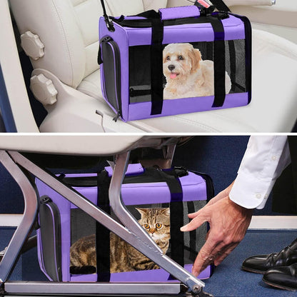 Large Cat Carriers Dog Carrier Pet Carrier for Large Cats Dogs Puppies up to 25 Lbs, Big Dog Carrier Soft Sided, Collapsible Travel Puppy Carrier - Large Purple