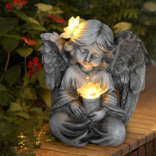 Angel Garden Statues for Outside, Solar Angels for Cemetery Grave, Outdoor An