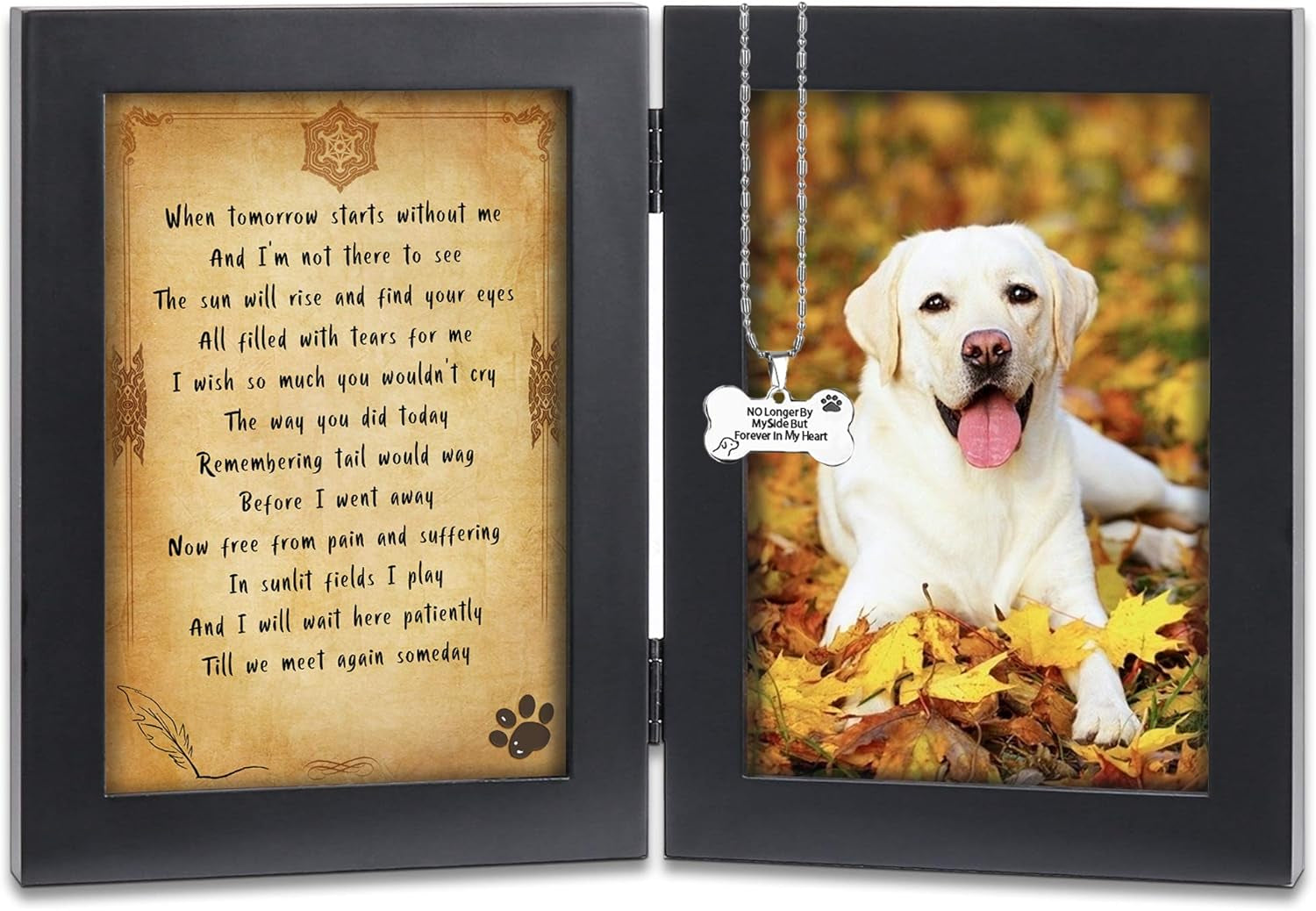 Pet Memorial Picture Frame - Solid Wood Dog Picture Frame and Dog Memorial Gifts - Pet Loss Gifts Dog Rememberance Frame Dog Frame Keepsake with Tomorrow Start without Me Poem (Black)