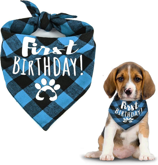 Classic Checkered Dog Bandana Cotton Bandana Puppy Neck Scarf Pet Triangle Birthday Scarf for Small Medium and Large Dogs Cats (Blue)