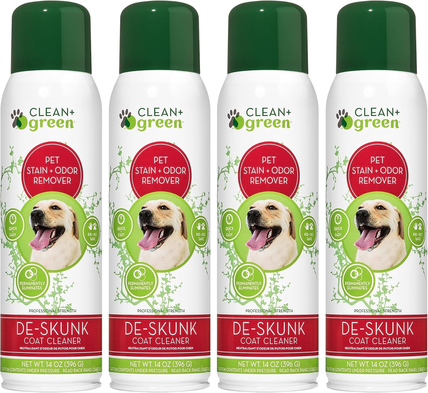 Professional Strength Deskunk Odor & Pet Stain Remover- Plant-Based Odor Remover for Pet'S Coat- Kid & Pet-Safe Odor Eliminator Spray for Pets- Unscented 14-Ounce Pack of 4 Made in the USA