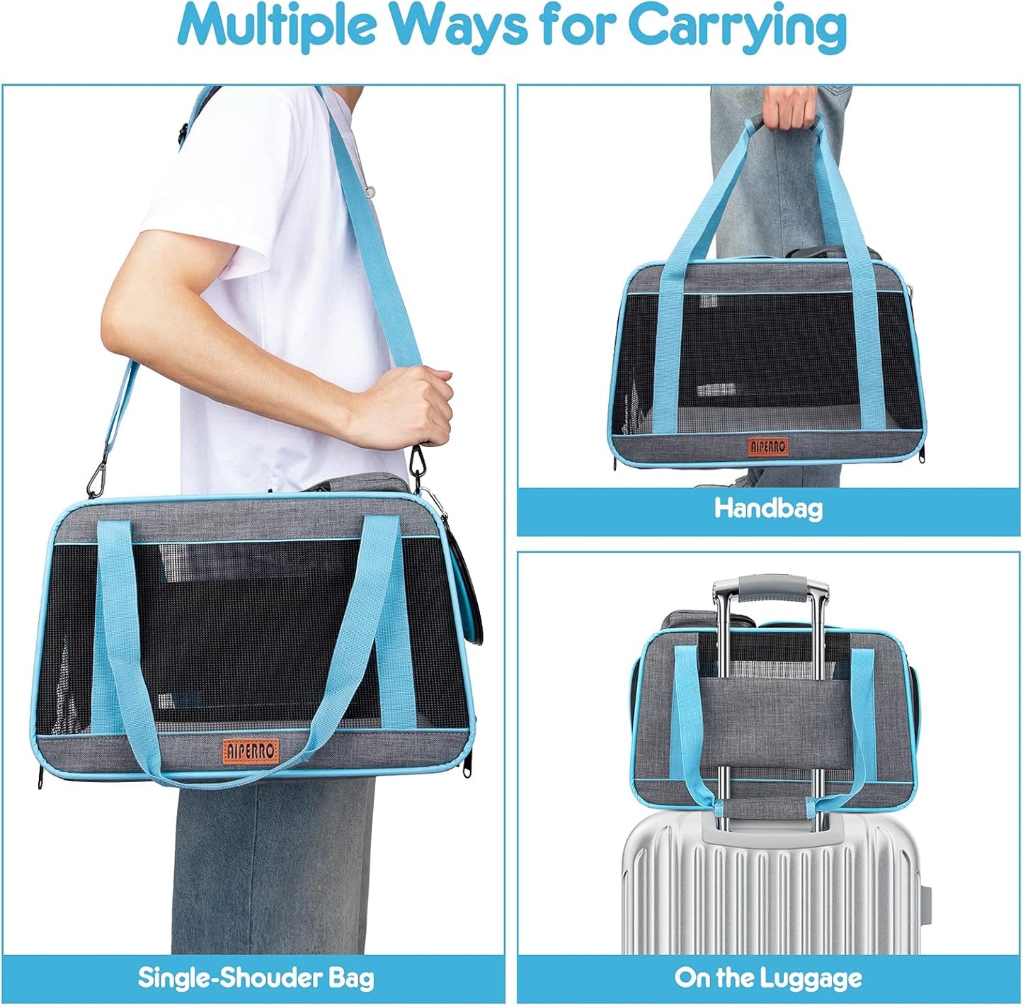 Cat Carrier Airline Approved Pet Carrier for Small Dogs, 4 Open Door Soft Sided Travel Carrier Bag for Puppies Kitty Rabbits with Foldable Bowl and Storage Pockets