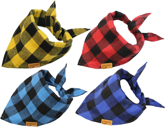 Dog Bandanas, Reversible Triangle Dog Scarf Accessories Christmas Bandanas for Small Medium Large Dogs Cats (Blue, Brown, Red and Ciel)