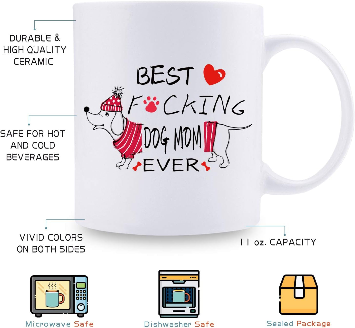 Novelty Dog Mom Mug - Unifury Dog Memorial Gifts for Dog Owner, Funny 11OZ Dog Mother Coffee Mug for Women on Birthday, Christmas, Party, Mothers Day