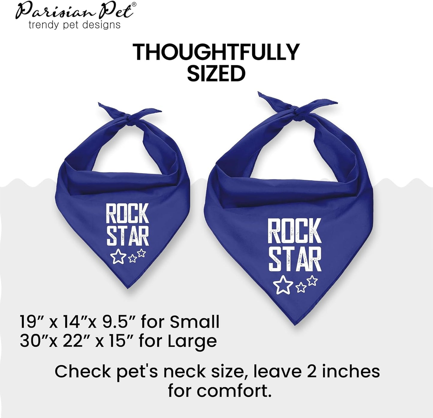 Unisex Dog Bandanas with Printed 'Rock Star ' - Fashionable Tie-On Adjustable, Polyester Dog Scarf for Large Dogs - Washable Triangle Female Dog Bib - Blue Handkerchief for Pets