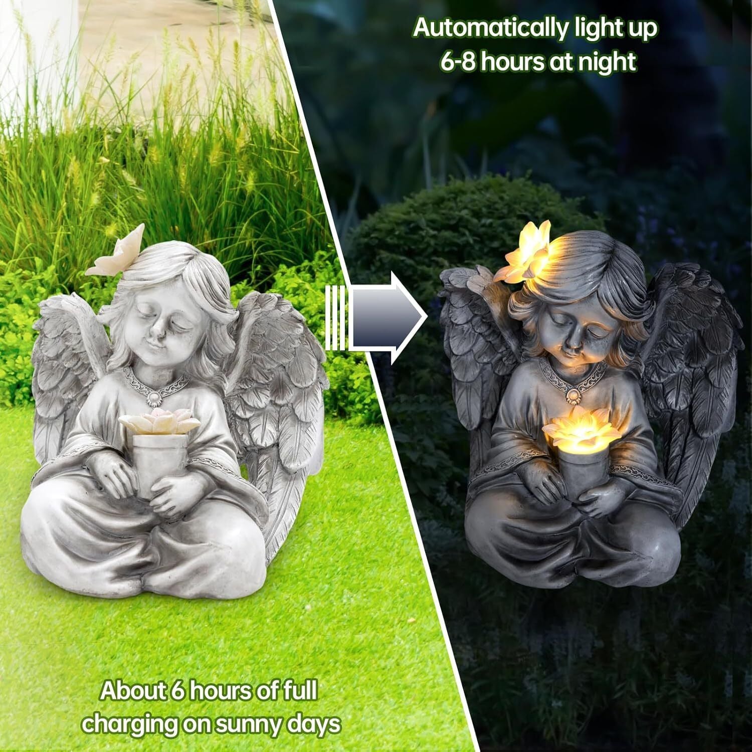 Angel Garden Statues for Outside, Solar Angels for Cemetery Grave, Outdoor An