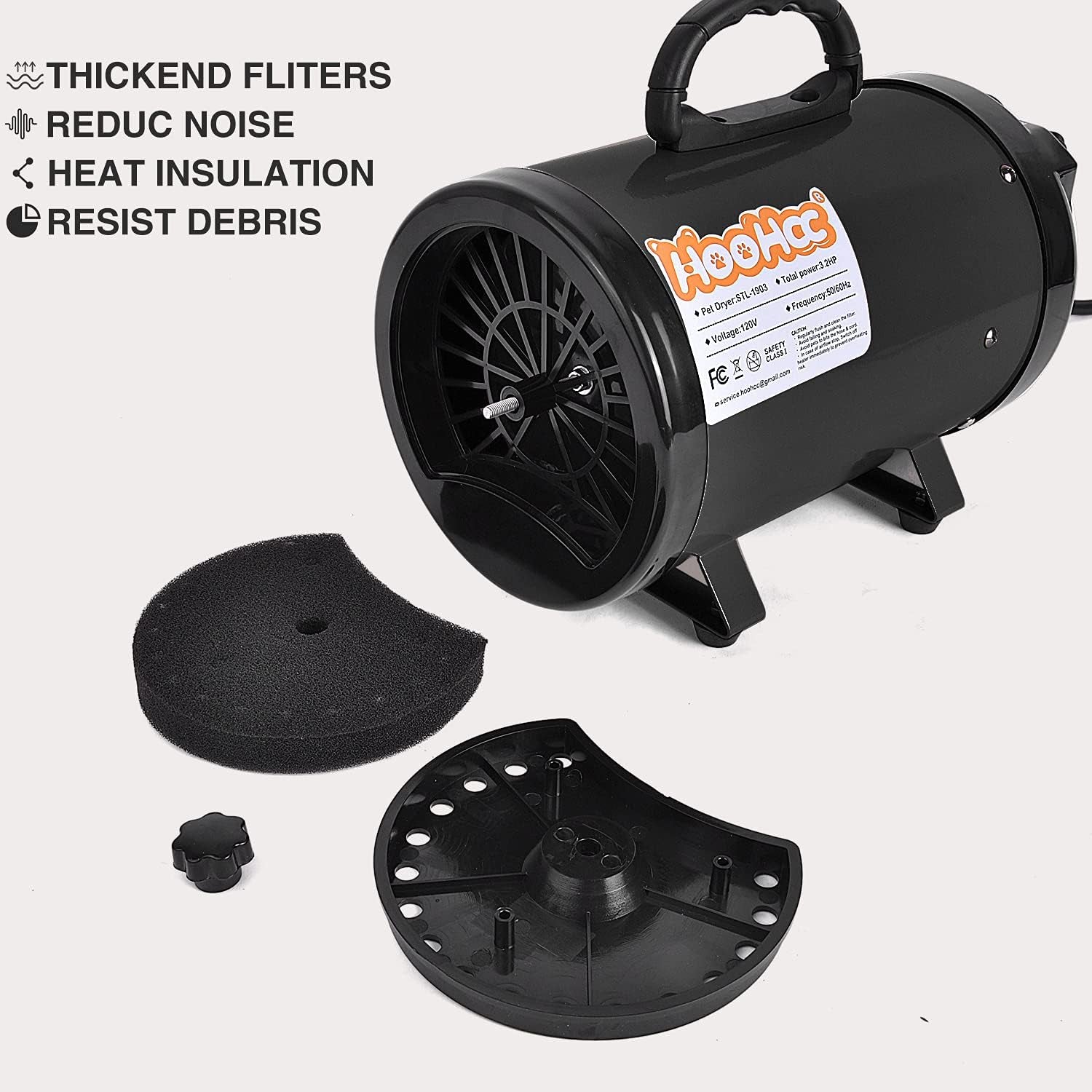 Dog Dryer, High Velocity Dog Hair Dryer, Dog Blow Dryer - Groomer Partner Pet Blower Grooming Force Dryer with Heater, Stepless Adjustable Speed, 4 Different Nozzles, Comb & Pet Grooming Glove (Black)