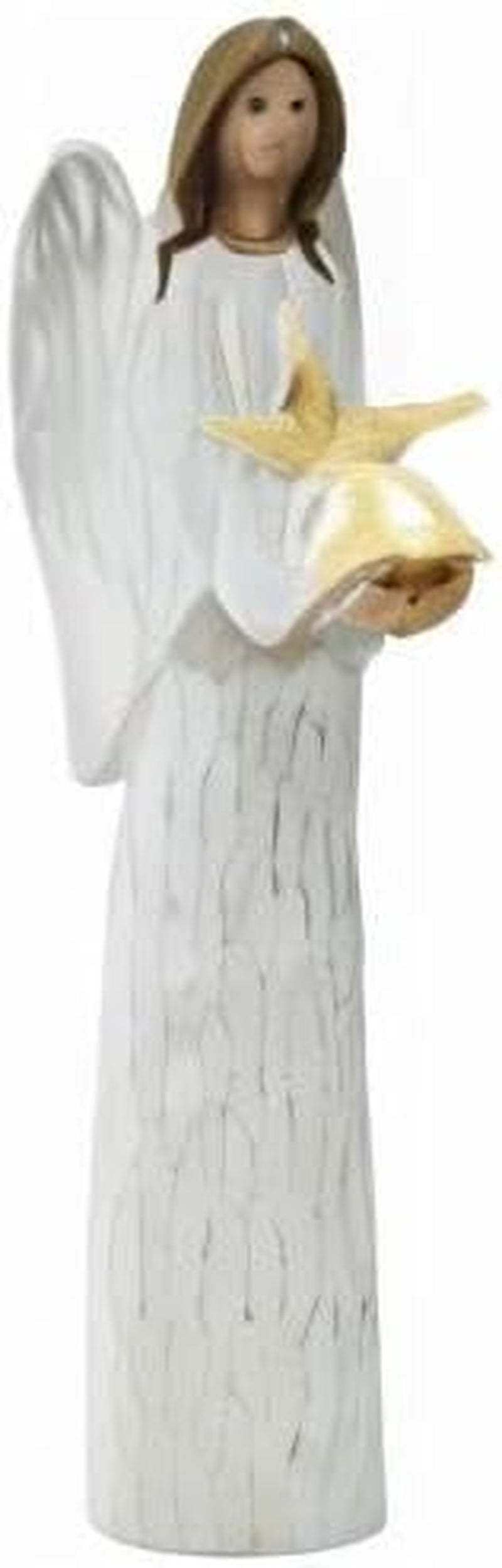 Christmas Angels Figurines Holding LED Light Crystal Star, Light up Angel Statues and Figurines for Christmas Table Decor, Holiday, Polyresin 13.7 Inch