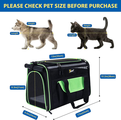 Pet Carrier for Small Dogs, Dog Carrier, Cat Kennel, Airline Approved Dog Cat Pet Travel Carrier, Soft- Sided Pet Travel Carrier for Cats Dogs, Portable Foldable Pet Bag Green and Black