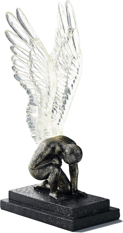 Modern Abstract Sculpture Resin Angel Statue Creative Home Decoration Living Room Decor Office Decor Accessories Wing Figurine Model Transparent Wings 3.34 Inch*5.51 Inch*11.02 Inch