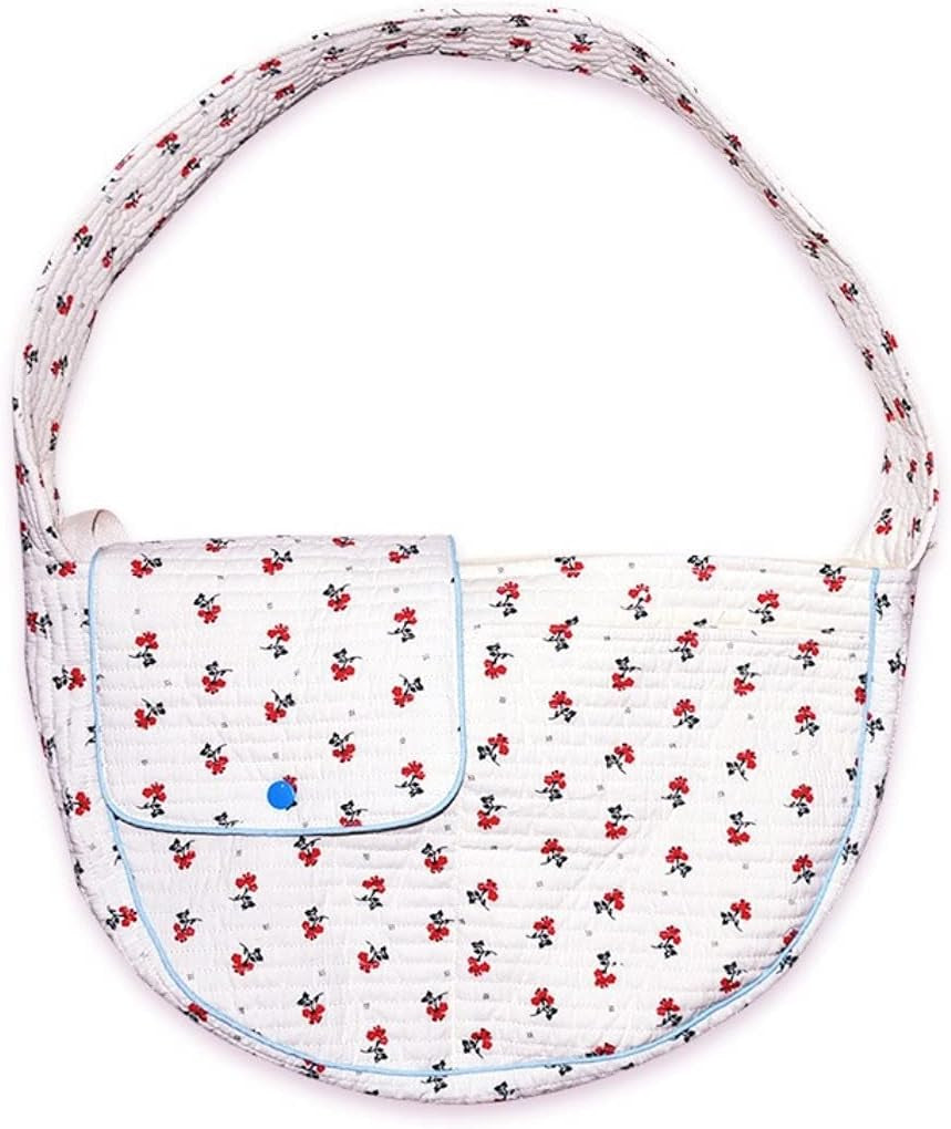 Pet Dog Cat Sling Carrier for Small Medium Dogs Cats Cute Flower Pattern Breathable Cotton Puppy Travel Bag Backpack with Pocket Pet Tote for Outdoor Travel Car Bag White