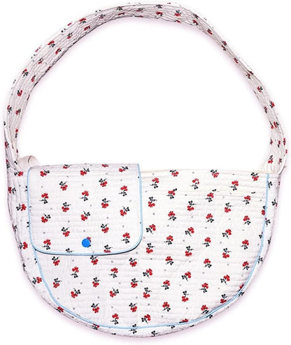 Pet Dog Cat Sling Carrier for Small Medium Dogs Cats Cute Flower Pattern Breathable Cotton Puppy Travel Bag Backpack with Pocket Pet Tote for Outdoor Travel Car Bag White