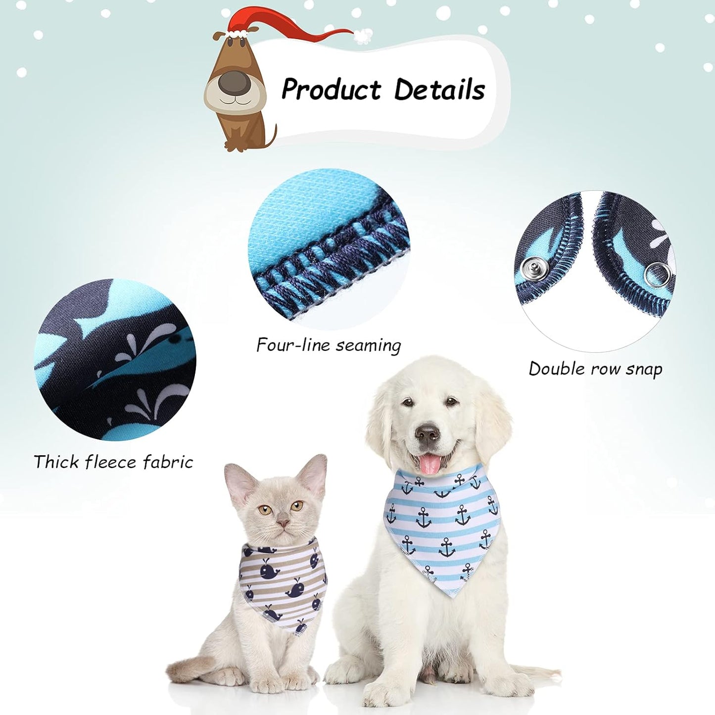 8 Pieces Dog Bandanas with Snaps Dog Triangle Scarf Puppy Kerchief Bandana Dog Bandanas Bibs Pet Scarf Accessories for Dogs Puppy Cats Supplies (Sea Animal Pattern)