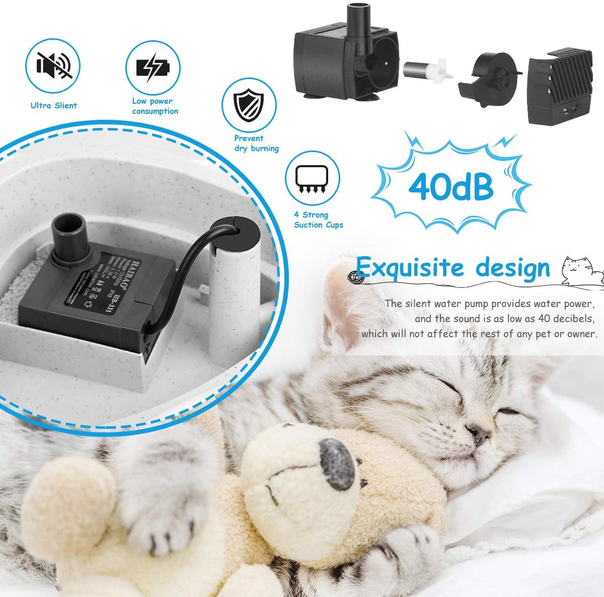 Pet Fountain, Upgraded Automatic Cat Fountain Dog Water Fountain Cat Water Dispenser, Adjustable Water Flow Setting Drinking Fountain Cat Bowl for Cats, Dogs, Pets